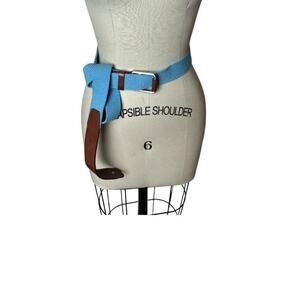 Lacoste Blue Brown Leather Belt Men's Size XL